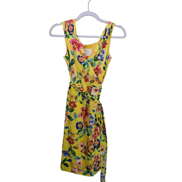 Kate Spade New York Cathleen Print Yellow Silk Wrap Dress Full Bloom Size 4 - Picture 2 of 10